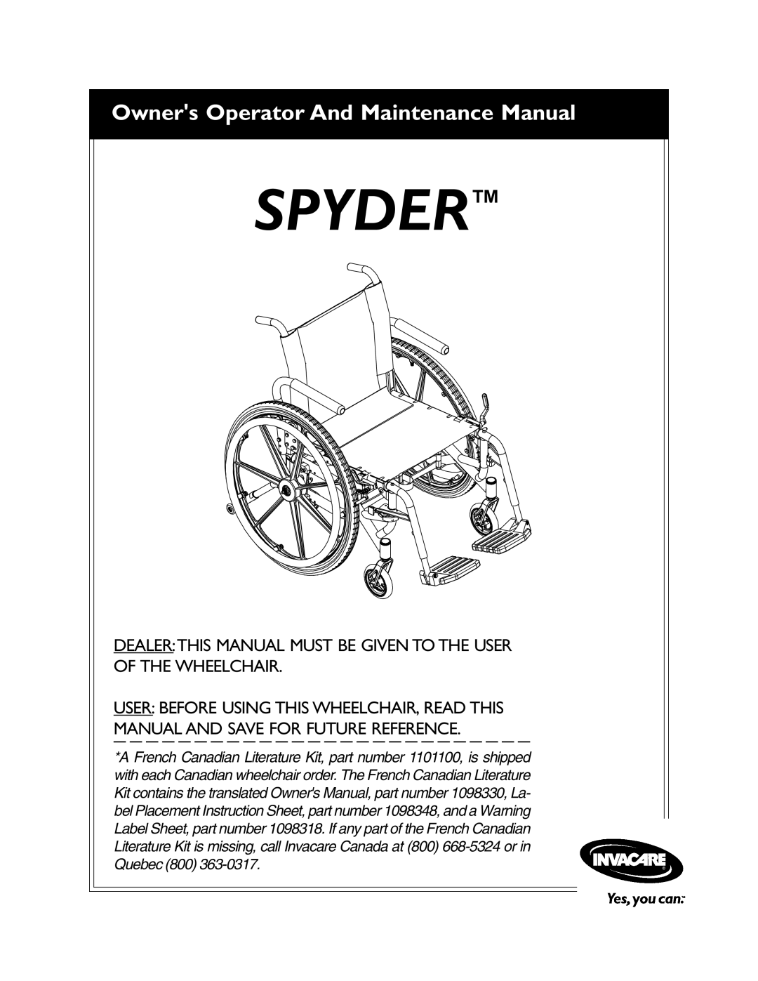 Invacare 1101100, 60106X144, 1098348, 1098318, 1098330, 1097049 owner manual 52,-4c 