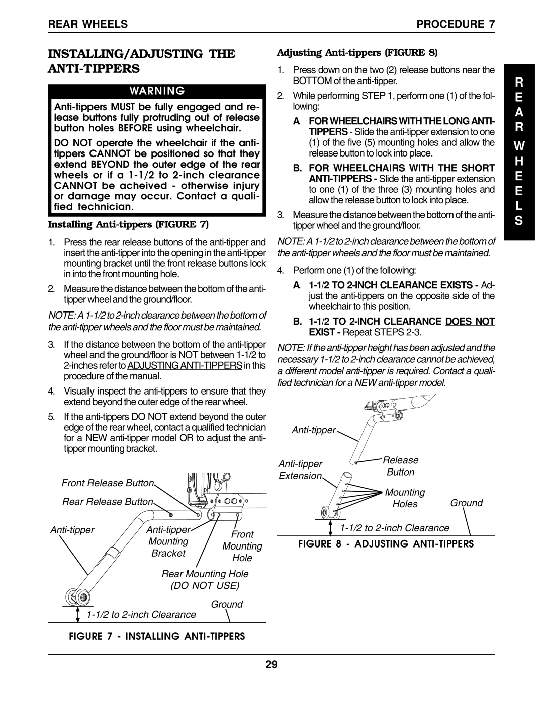 Invacare 1097049, 60106X144, 1101100, 1098348 Installing/Adjusting, Anti-Tippers, E E L S, Adjusting Anti-tippers Figure 