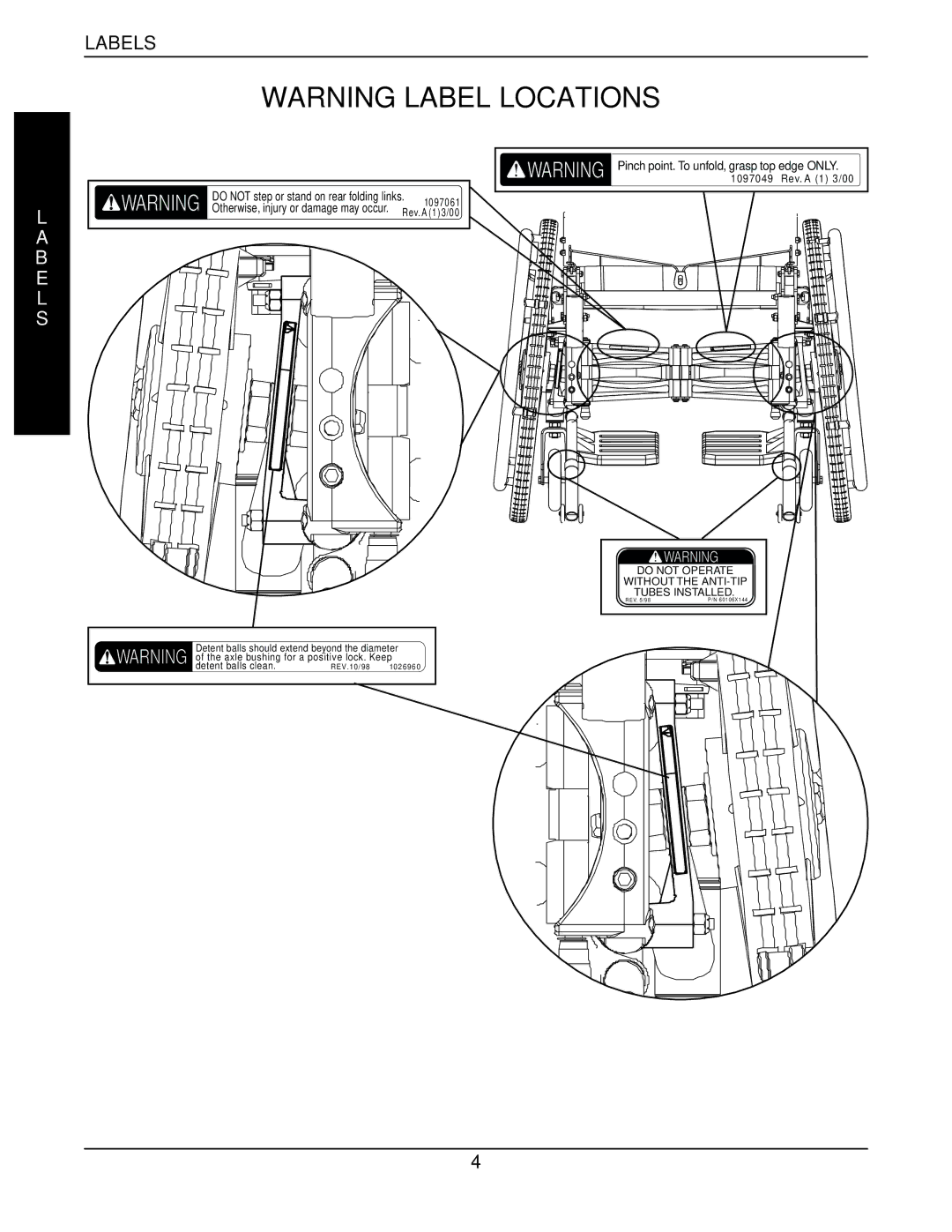 Invacare 1098330, 60106X144, 1101100, 1098348, 1098318, 1097049 owner manual B E L S, Labels 