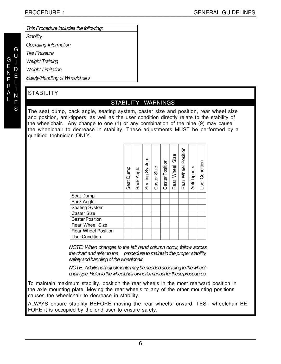 Invacare 60106X144, 1101100, 1098348, 1098318, 1098330, 1097049 I E D N E E L R I a N L E, Procedure General Guidelines 