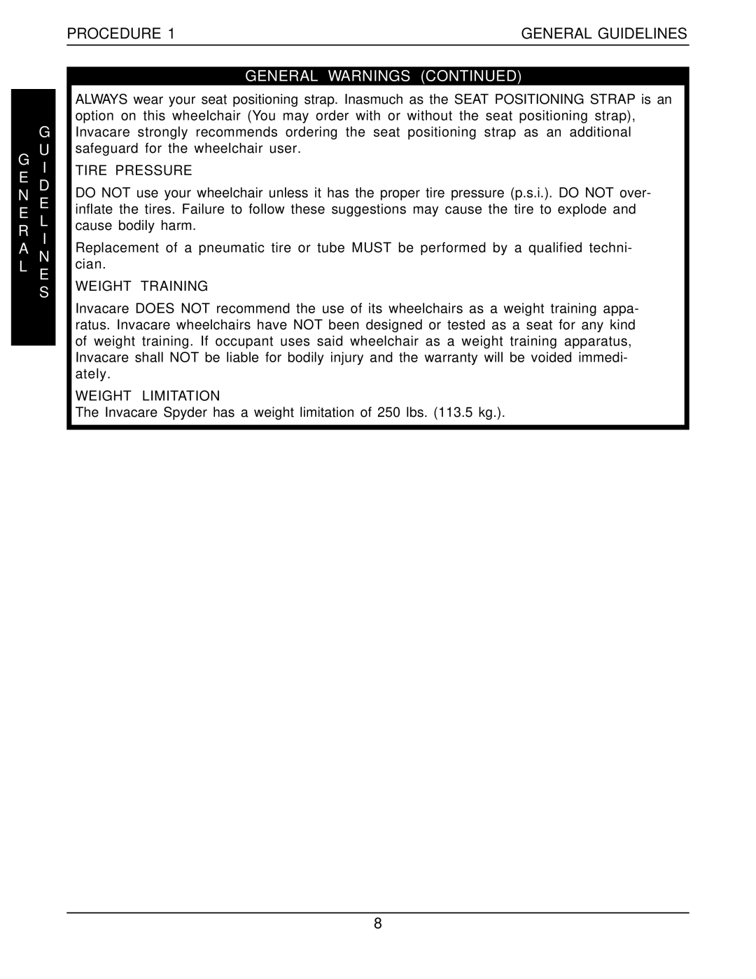 Invacare 1098348, 60106X144, 1101100, 1098318, 1098330, 1097049 owner manual I E D RE L I a N, Tire Pressure 