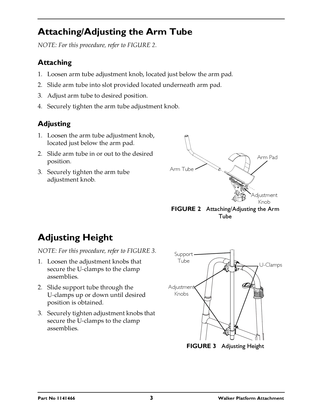 Invacare 6027 instruction sheet Attaching/Adjusting the Arm Tube, Adjusting Height 