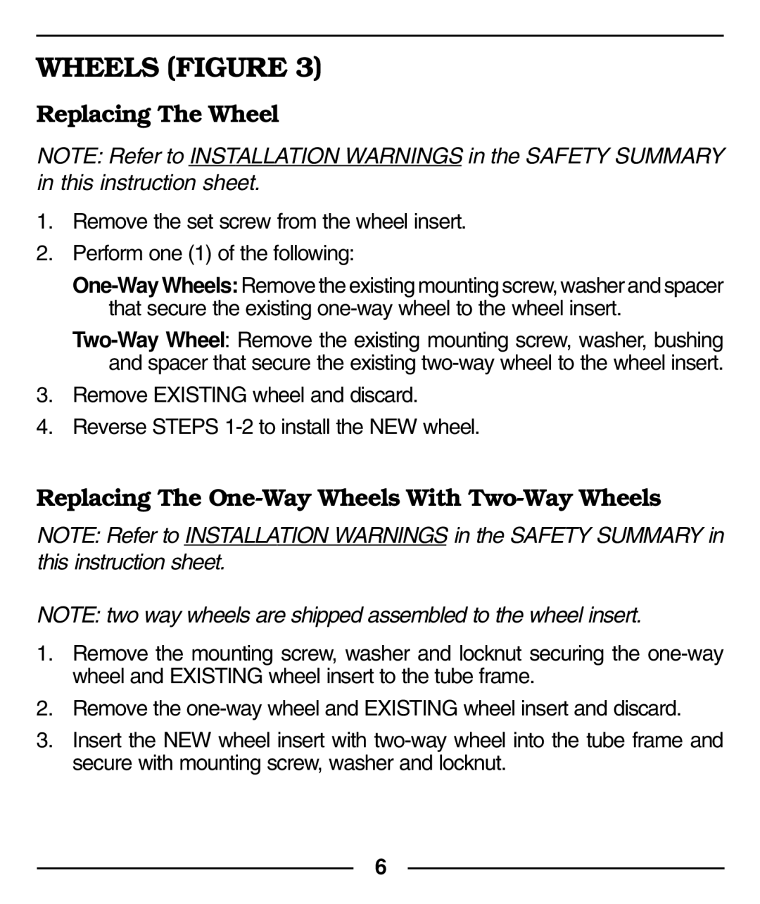 Invacare 6210, 6211 manual Wheels Figure, Replacing The Wheel 