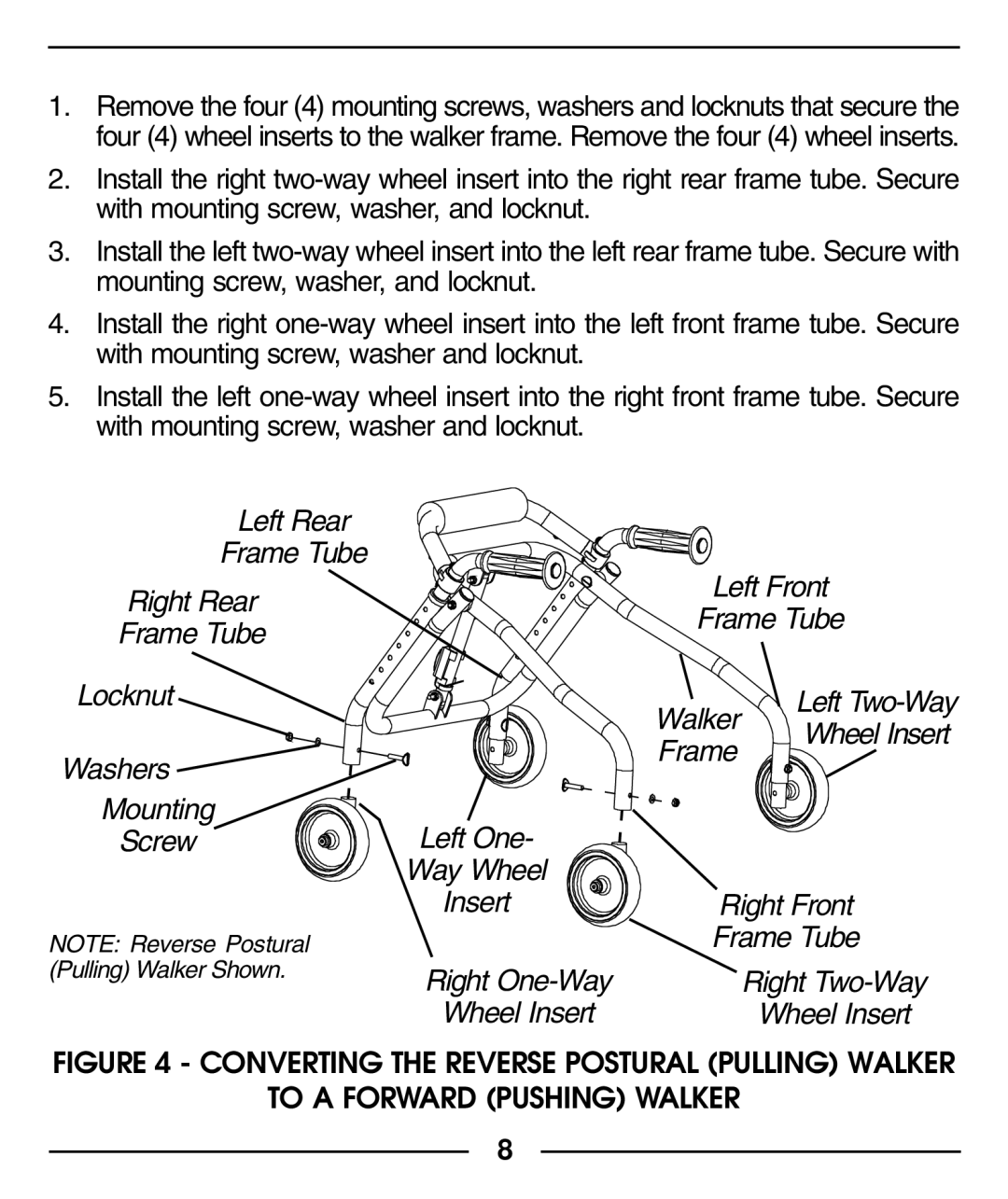 Invacare 6210, 6211 manual Left Rear Frame Tube Right Rear Left Front Locknut 