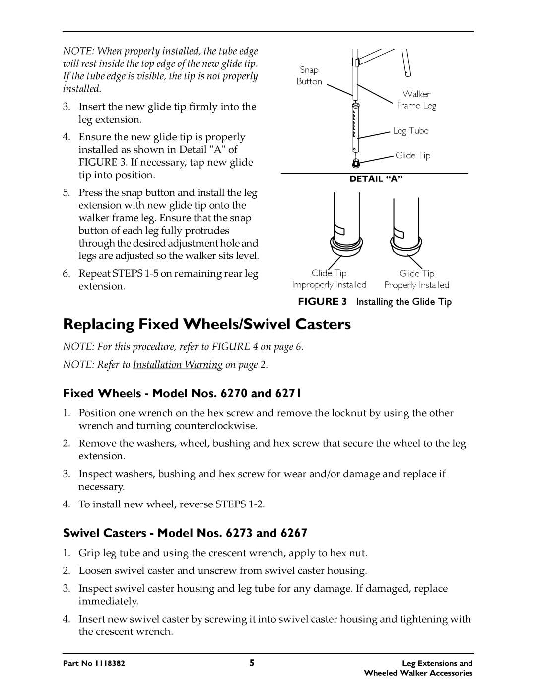 Invacare 6372, 6265P, 6264P, 6271 Replacing Fixed Wheels/Swivel Casters, Fixed Wheels Model Nos, Swivel Casters Model Nos 