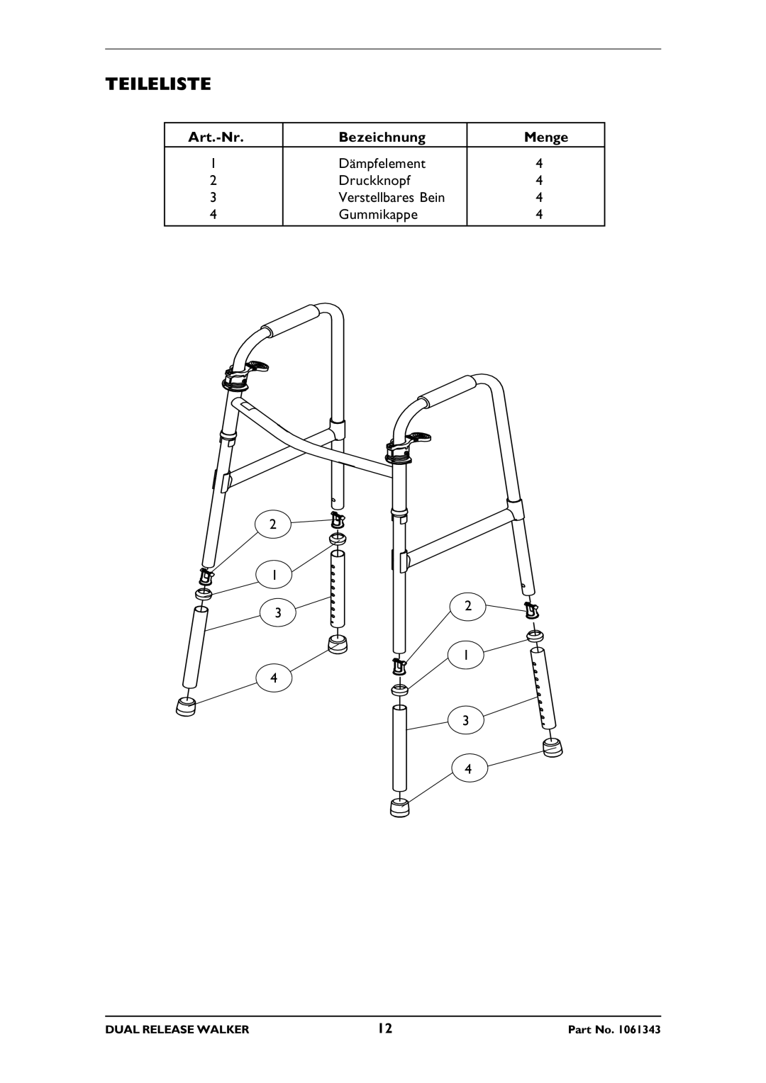 Invacare 6291E Junior, 6291E Adult operating instructions Teileliste 