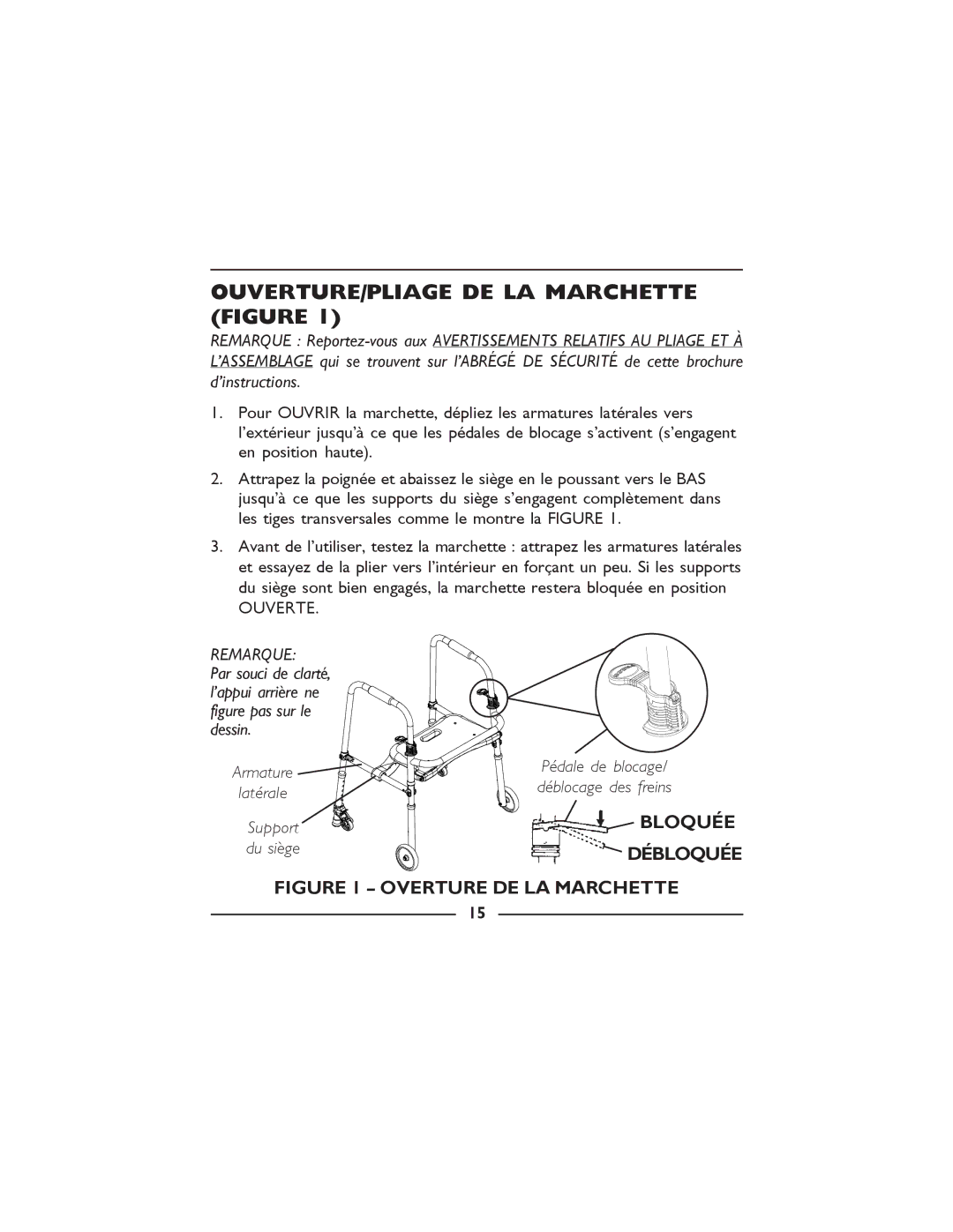 Invacare 6300-5F manual OUVERTURE/PLIAGE DE LA Marchette Figure, Figure pas sur le Dessin Armature 