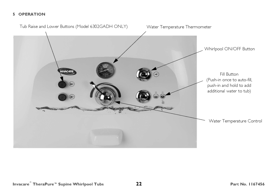 Invacare 6302G user manual Water Temperature Control 