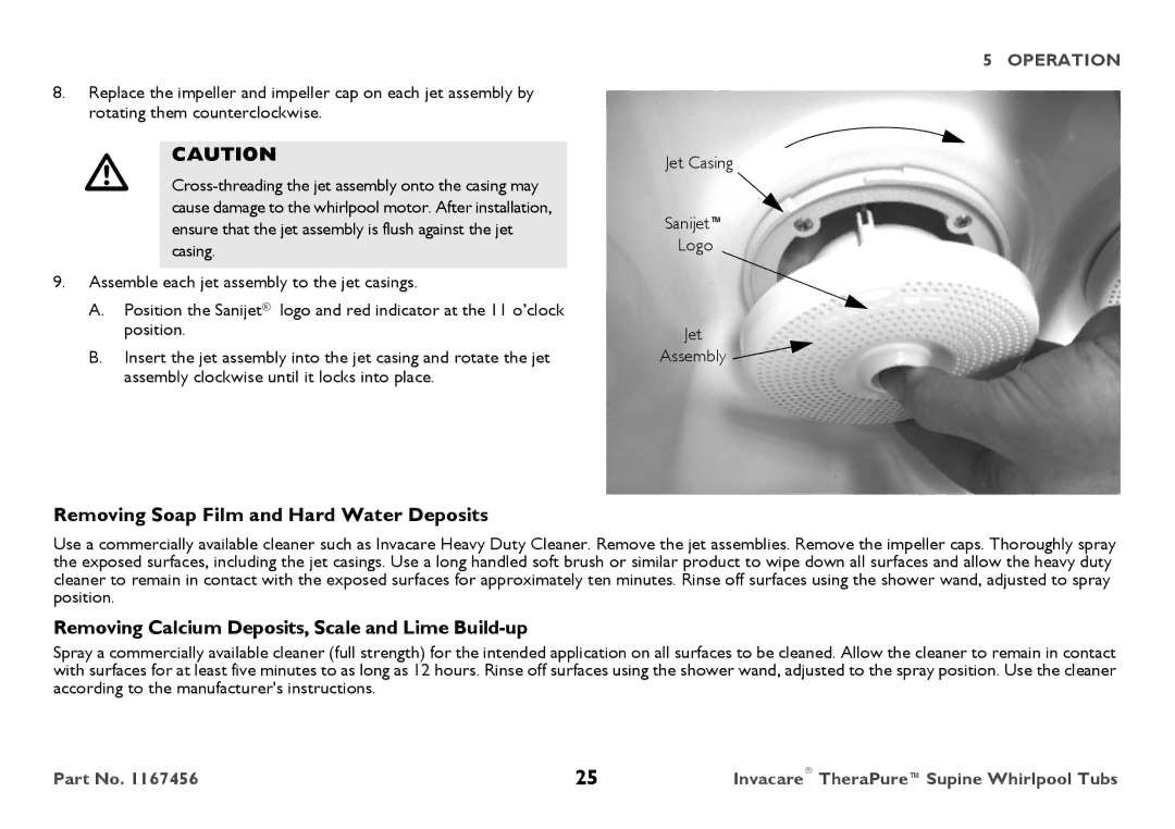 Invacare 6302G user manual Removing Soap Film and Hard Water Deposits, Removing Calcium Deposits, Scale and Lime Build-up 