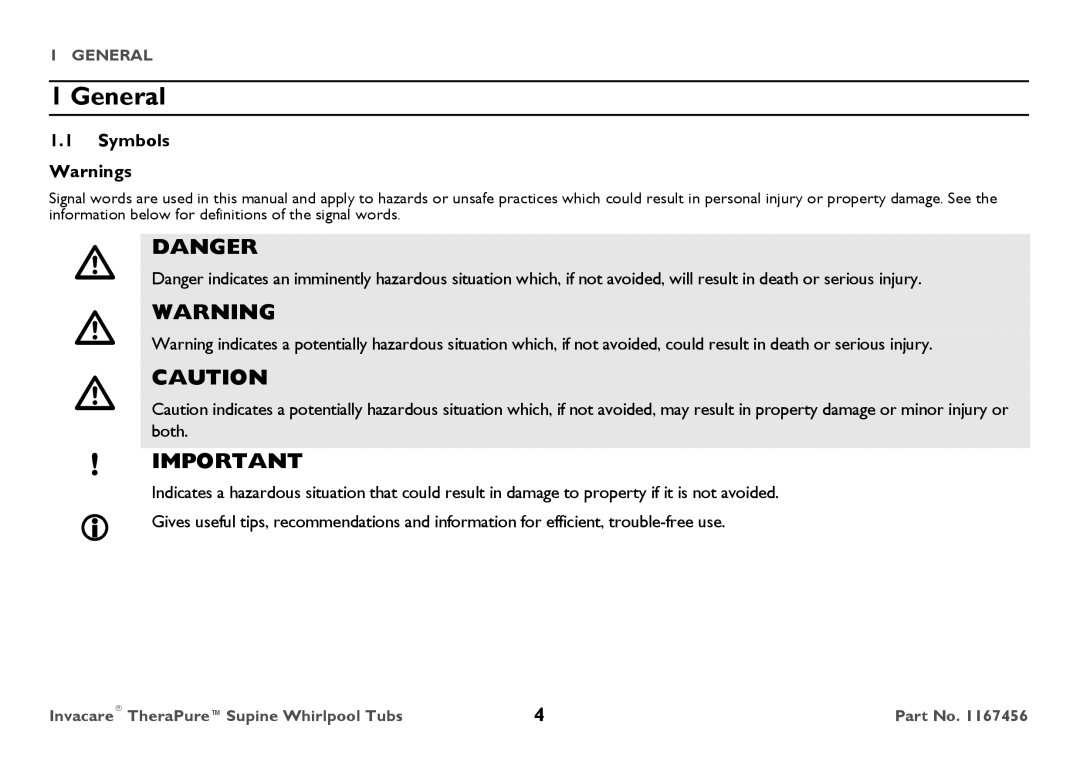 Invacare 6302G user manual General, Symbols 