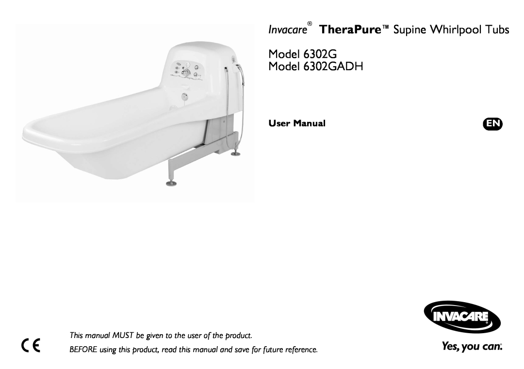 Invacare user manual Invacare TheraPureSupine Whirlpool Tubs, Model 6302G Model 6302GADH 