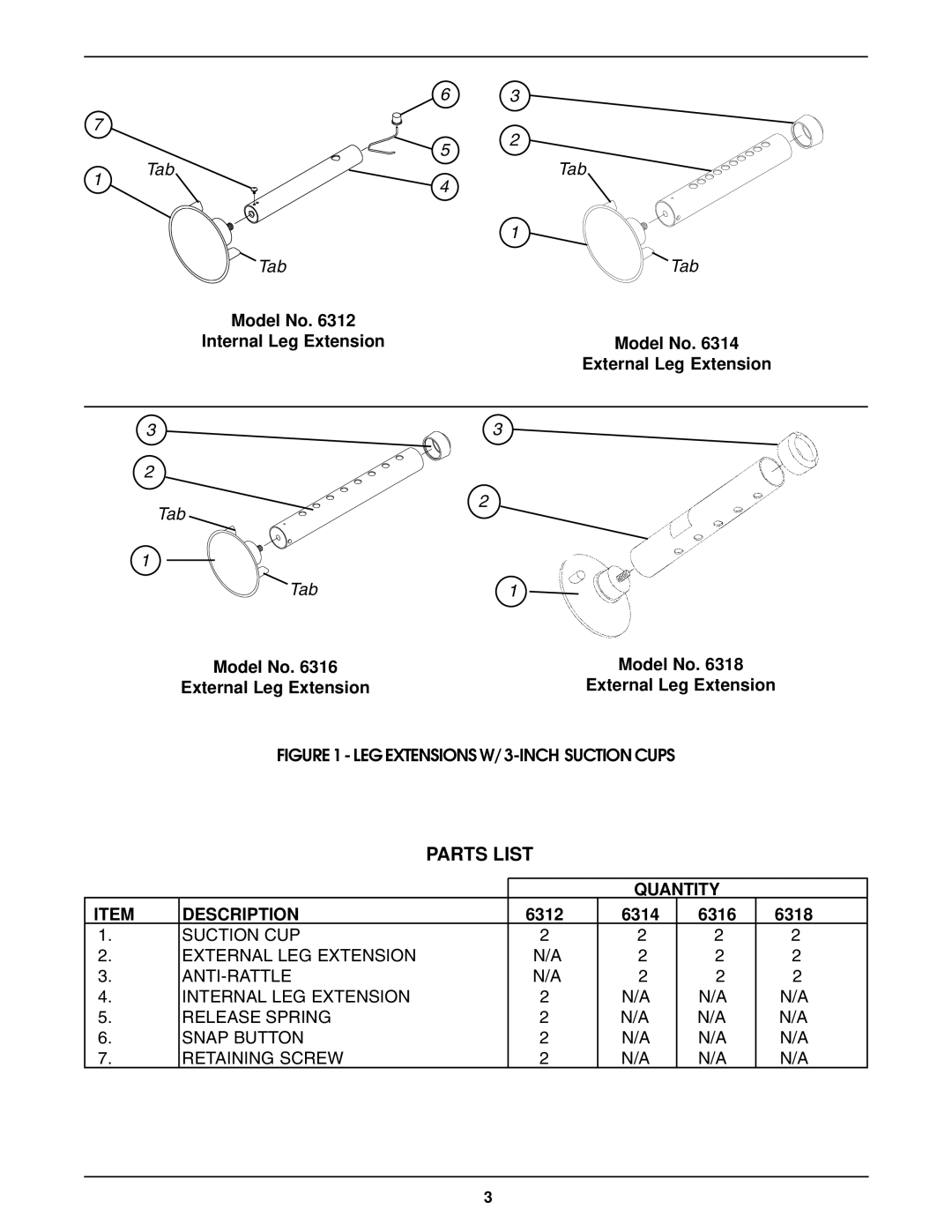 Invacare 6312, 6316, 6318, 6314 operating instructions Parts List 