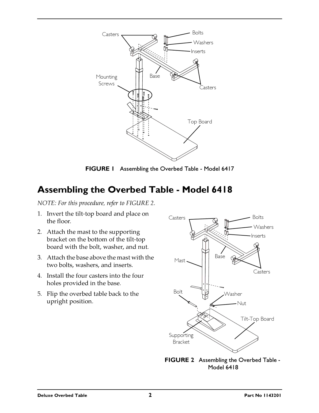 Invacare 6417, 6418 owner manual Invert the tilt‐top board and place on 