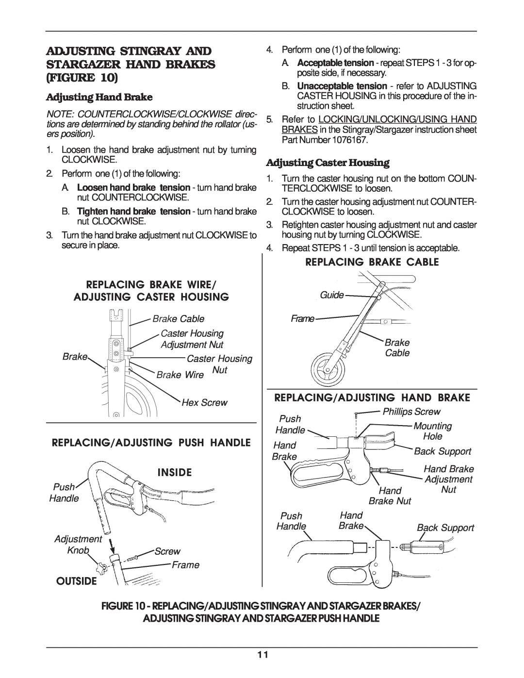 Invacare 65420 Adjusting Stingray And Stargazer Hand Brakes Figure, Adjusting Hand Brake, Adjusting Caster Housing, Inside 