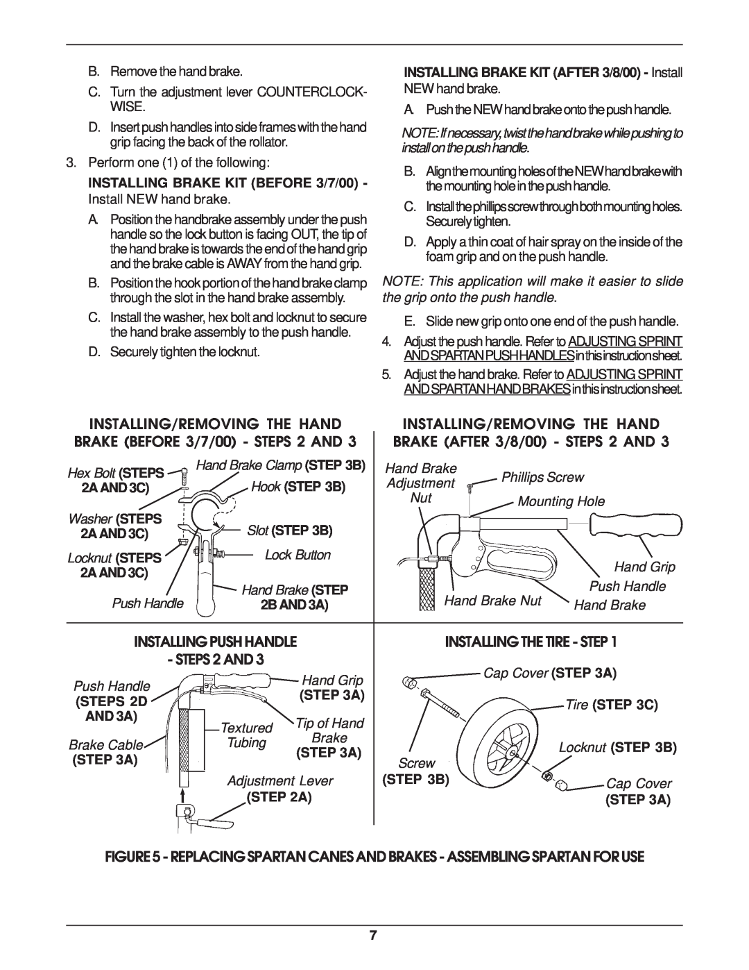 Invacare 65420 Installing/Removing The Hand, BRAKE AFTER 3/8/00 - STEPS 2 AND, Installing The Tire - Step, Slot B, Tire C 