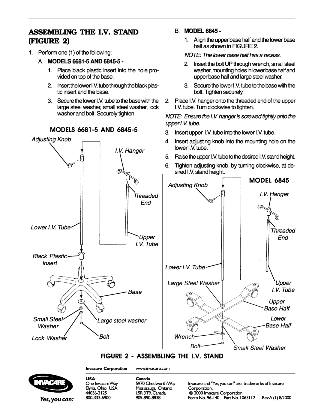 Invacare 6845-5 operating instructions Assembling The I.V. Stand Figure, A. MODELS 6681-5 AND, B. Model 