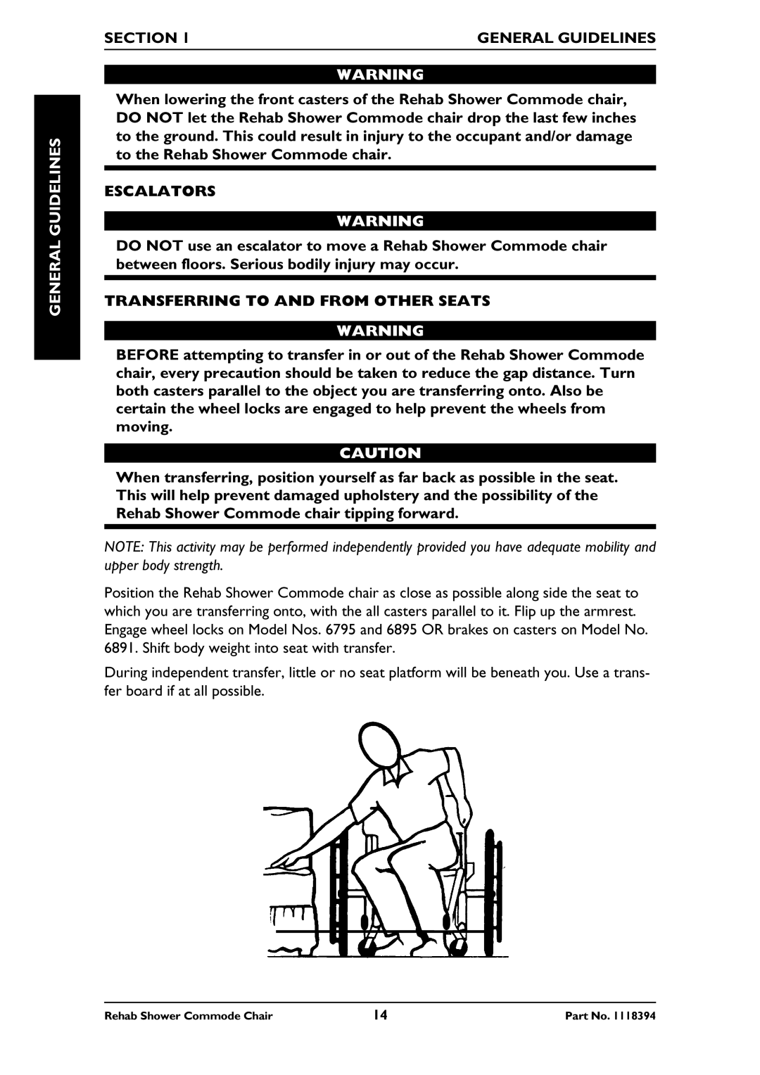 Invacare 6891, 6795, 6895 manual Escalators, Transferring to and from Other Seats 