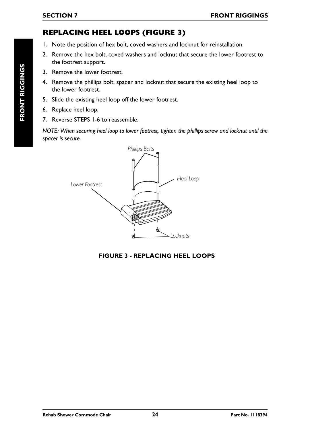 Invacare 6795, 6895, 6891 manual Replacing Heel Loops Figure, Section Front Riggings 