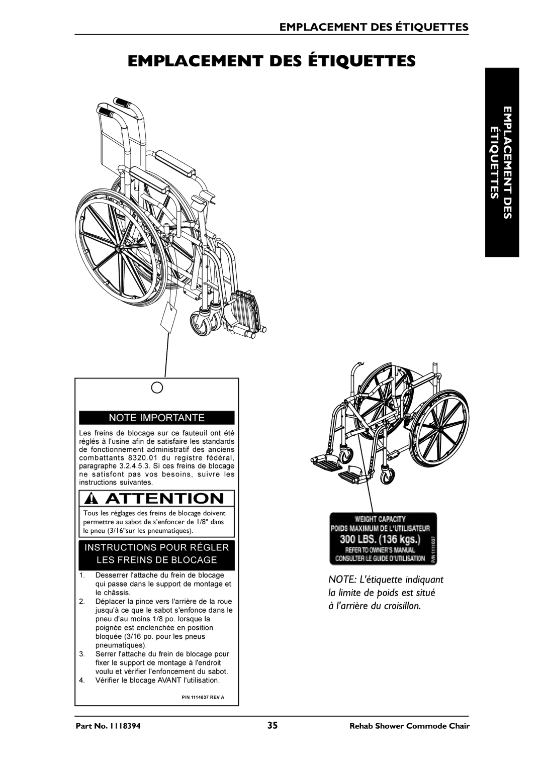 Invacare 6891, 6795, 6895 manual Emplacement DES Étiquettes 