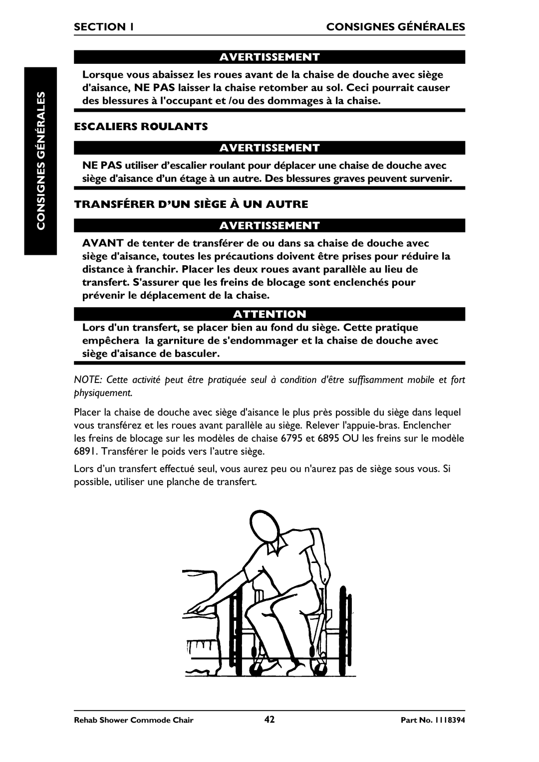 Invacare 6795, 6895, 6891 manual Escaliers Roulants, Transférer D’UN Siège À UN Autre 