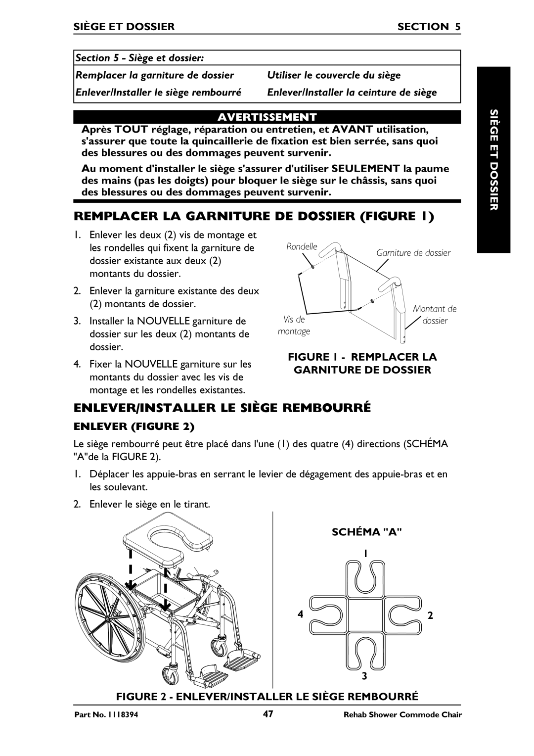 Invacare 6891, 6795, 6895 Remplacer LA Garniture DE Dossier Figure, ENLEVER/INSTALLER LE Siège Rembourré, Siège ET Dossier 