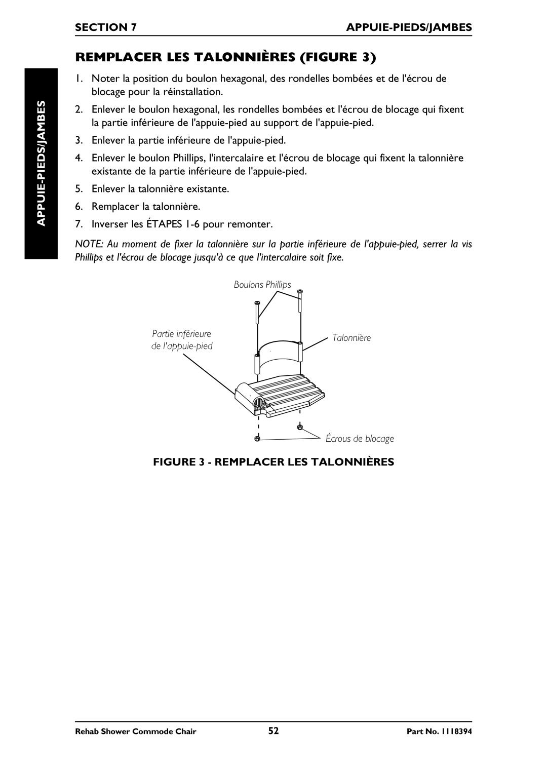 Invacare 6895, 6795, 6891 manual Remplacer LES Talonnières Figure, Pieds/Jambes-Appuie 