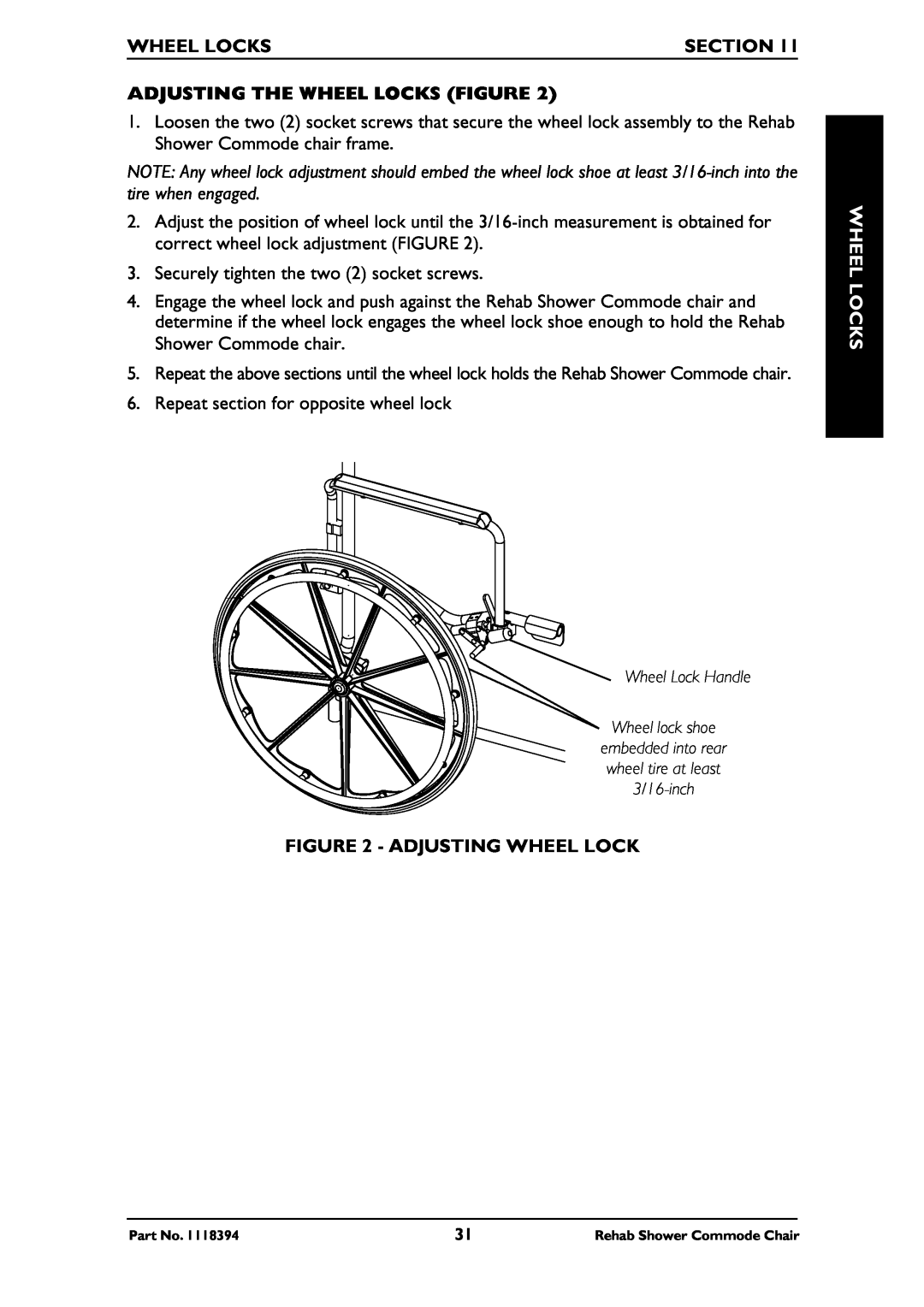 Invacare 6895, 6795, 6891 manual Section, Adjusting The Wheel Locks Figure, Adjusting Wheel Lock 