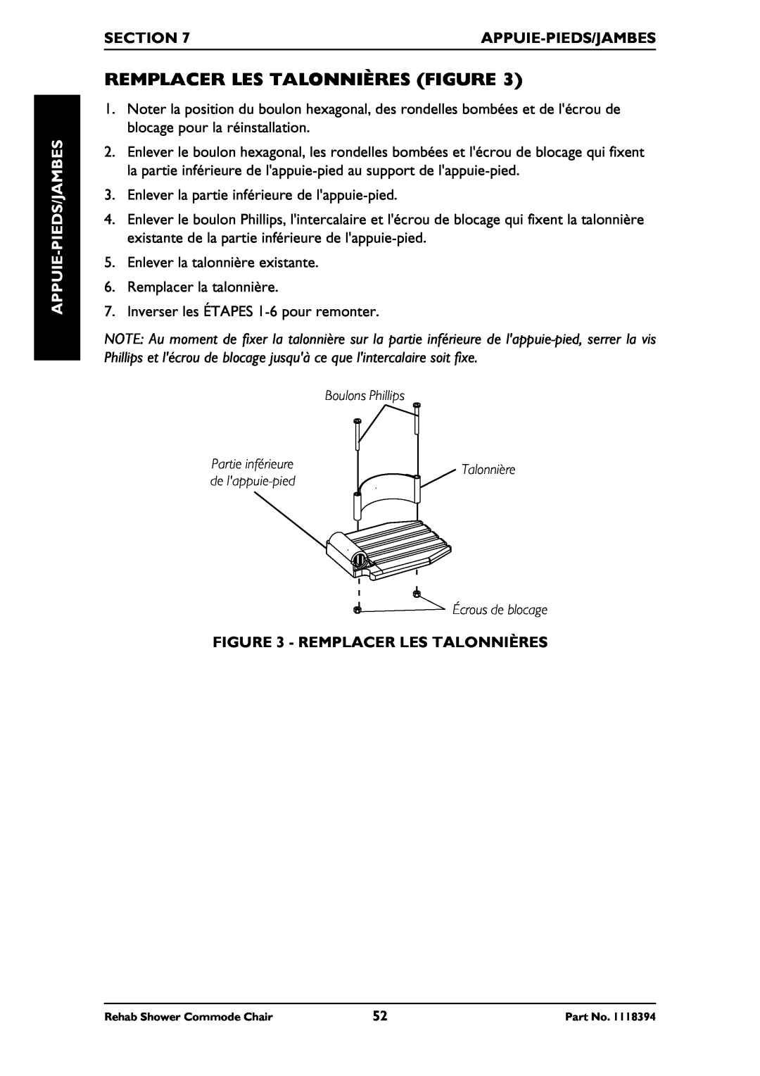 Invacare 6895, 6795, 6891 manual Remplacer Les Talonnières Figure, Pieds/Jambes-Appuie, Section 
