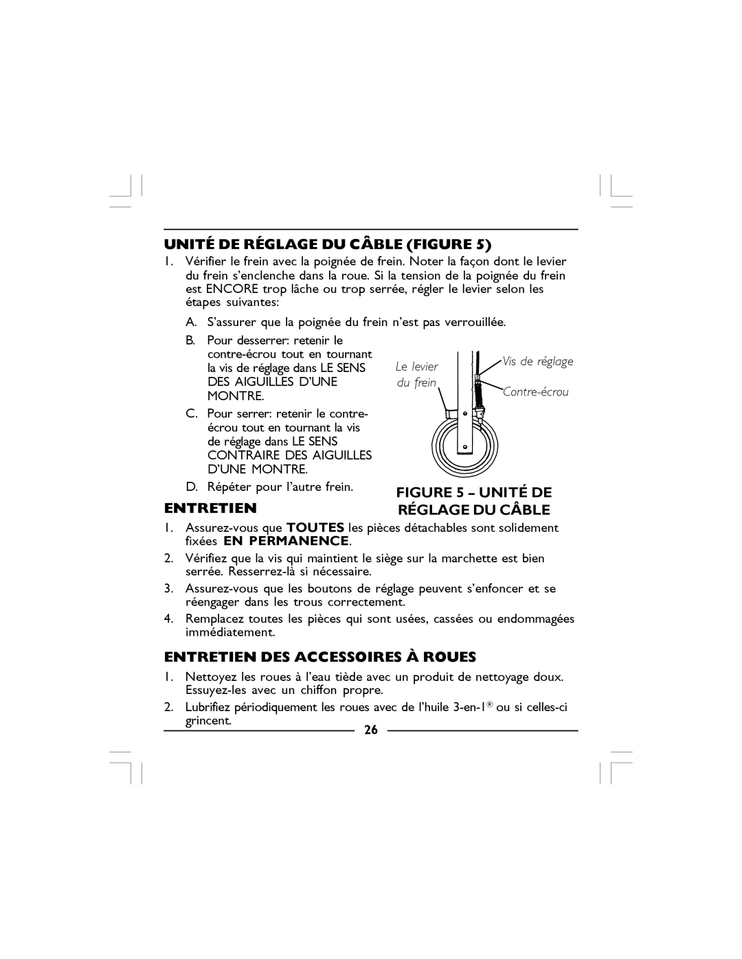 Invacare 65100R-JR, 68100-TA, 65100-JR manual Unité DE Réglage DU Câble Figure, Entretien DES Accessoires À Roues 