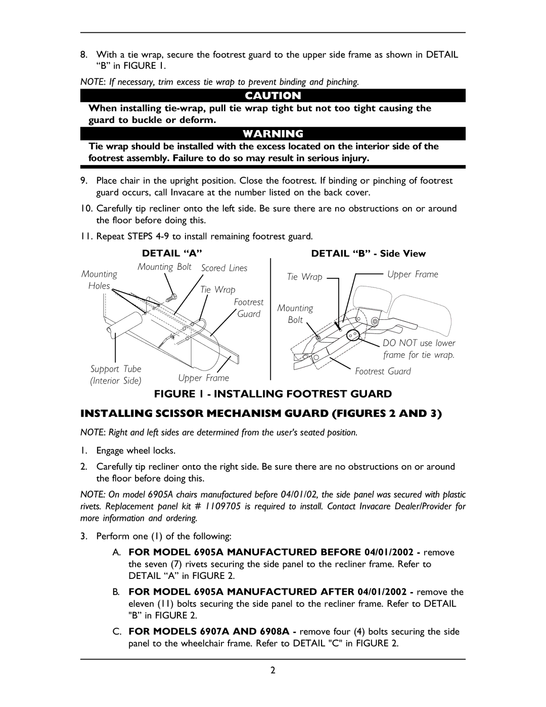 Invacare 6907A, 6905A, 6908A operating instructions Detail a 