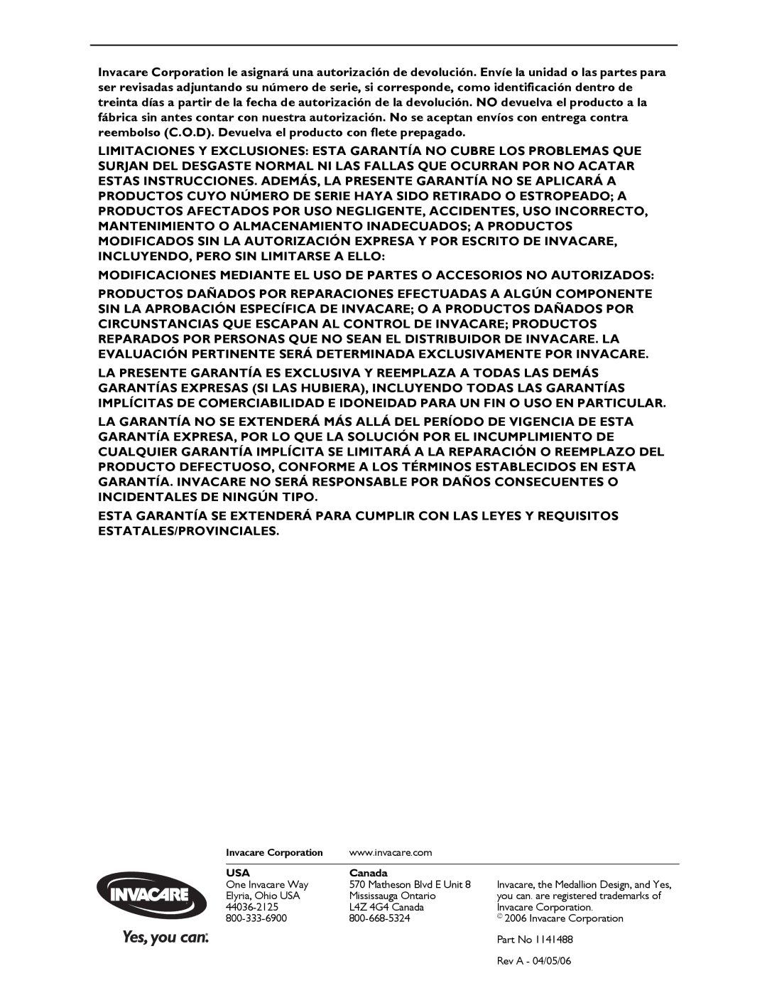 Invacare 710 instruction sheet Usa 