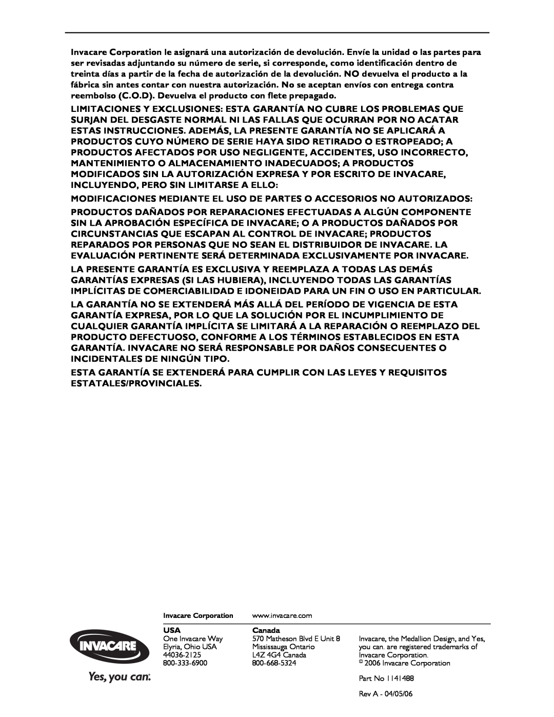 Invacare 710 instruction sheet Canada 