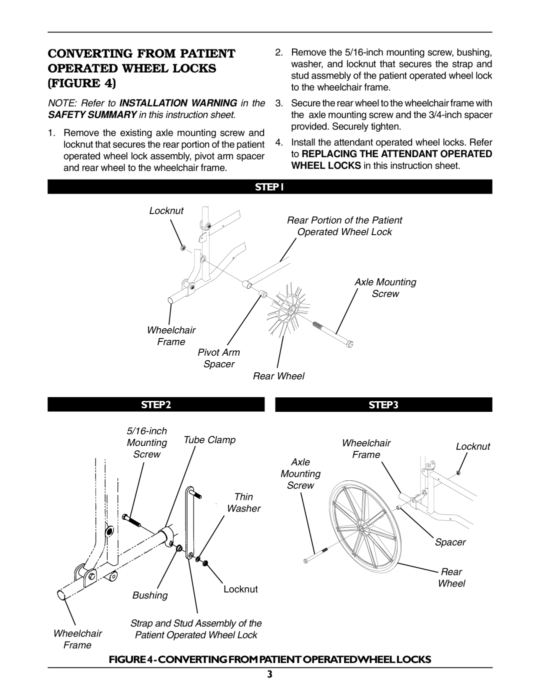 Invacare 7400036, 7400037 Converting from Patient Operated Wheel Locks Figure, Convertingfrompatientoperatedwheellocks 