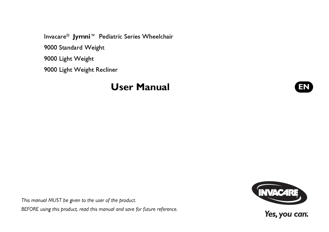 Invacare 9000 STANDARD WEIGHT user manual 