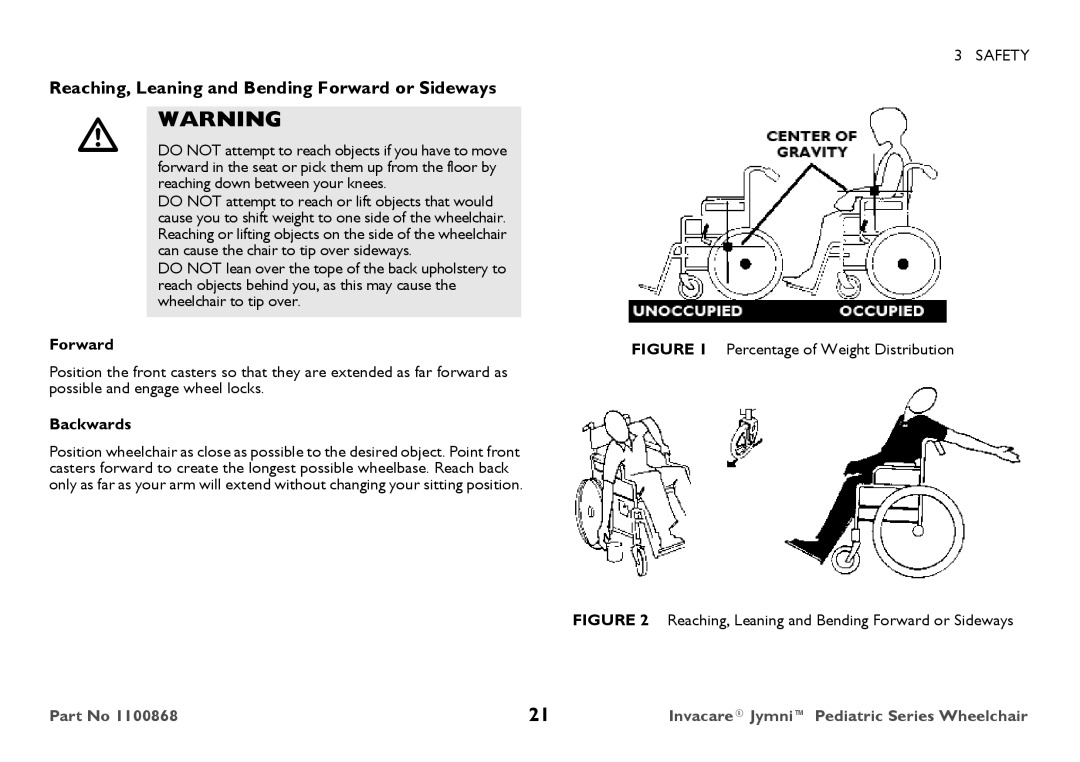 Invacare 9000 STANDARD WEIGHT user manual Reaching, Leaning and Bending Forward or Sideways, Backwards 