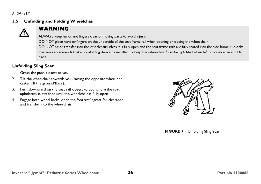 Invacare 9000 STANDARD WEIGHT user manual Unfolding and Folding Wheelchair, Unfolding Sling Seat 