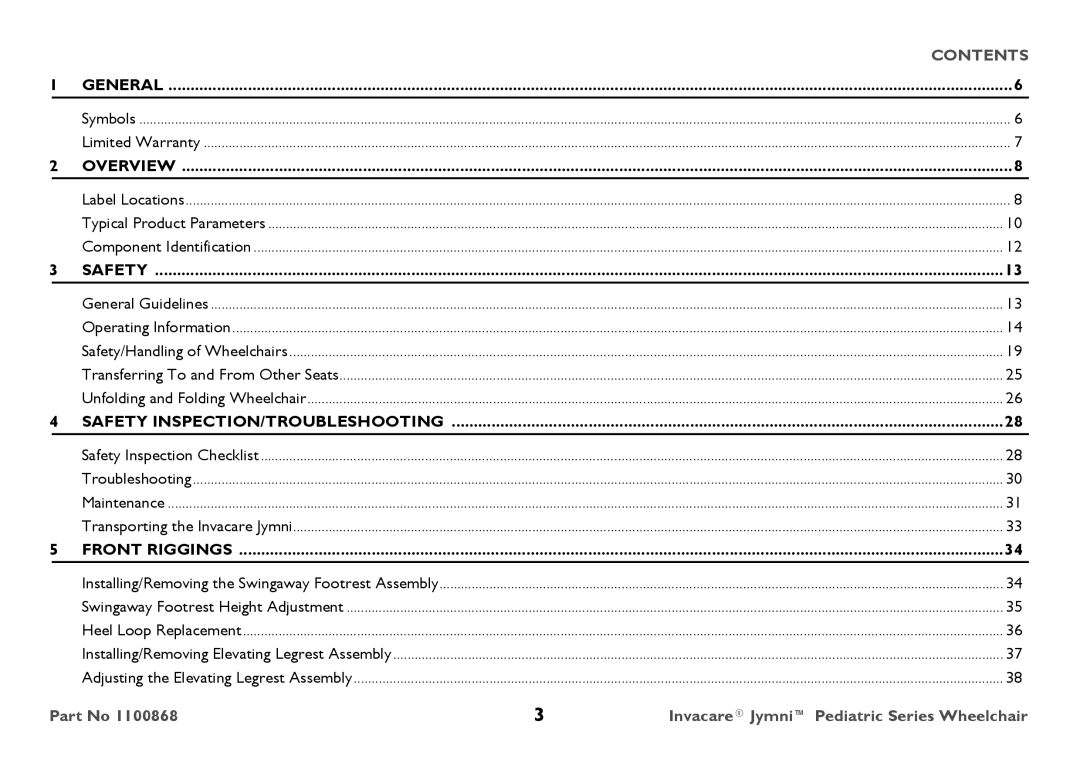 Invacare 9000 STANDARD WEIGHT user manual Contents 