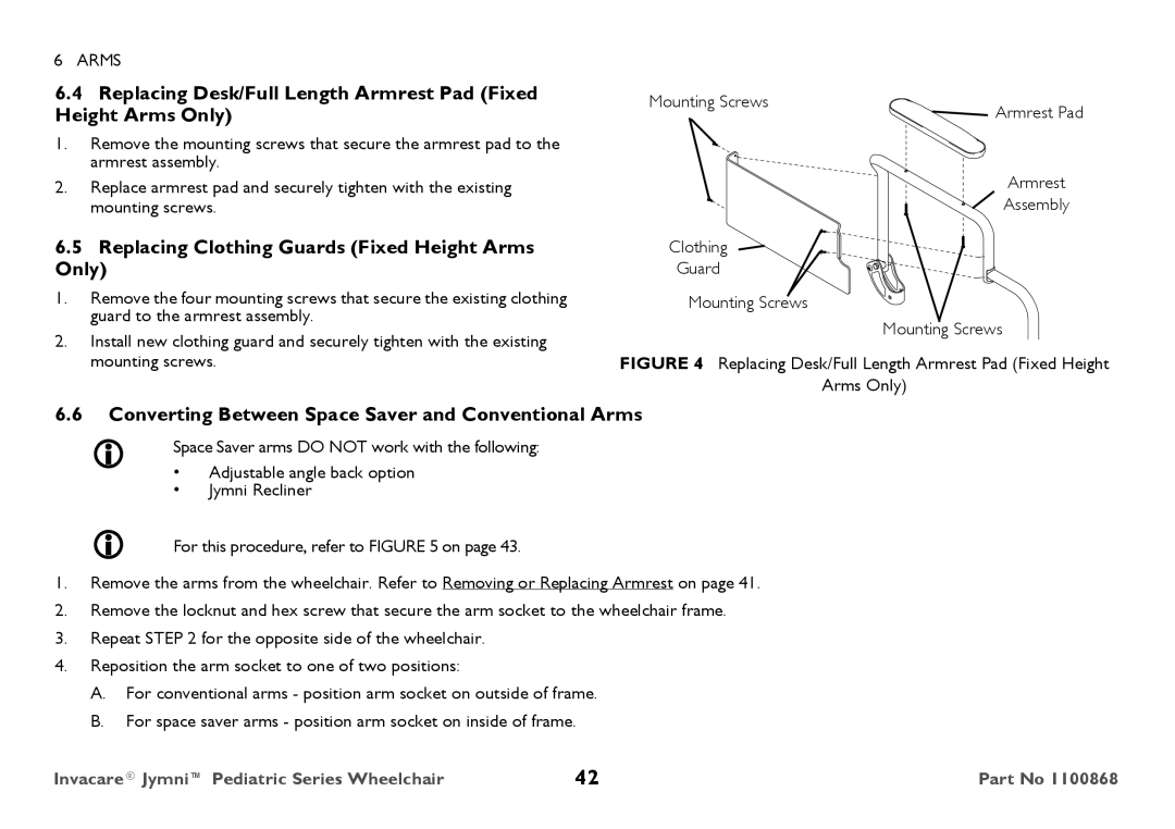 Invacare 9000 STANDARD WEIGHT user manual Replacing Clothing Guards Fixed Height Arms Only, Guard to the armrest assembly 