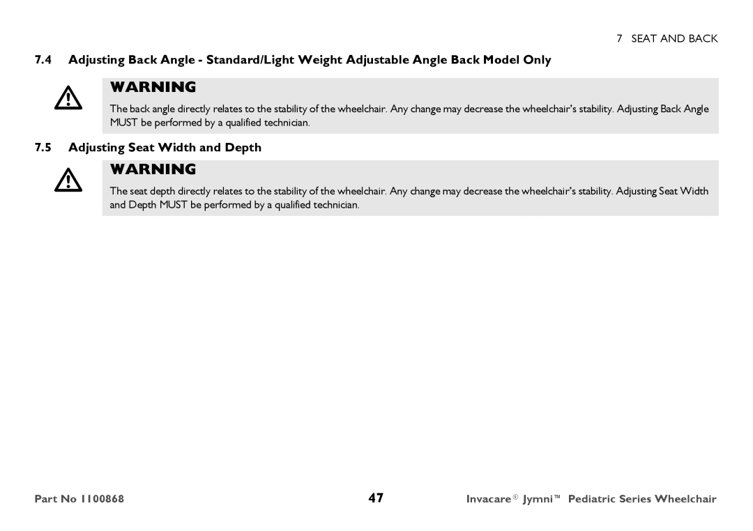 Invacare 9000 STANDARD WEIGHT user manual Adjusting Seat Width and Depth 