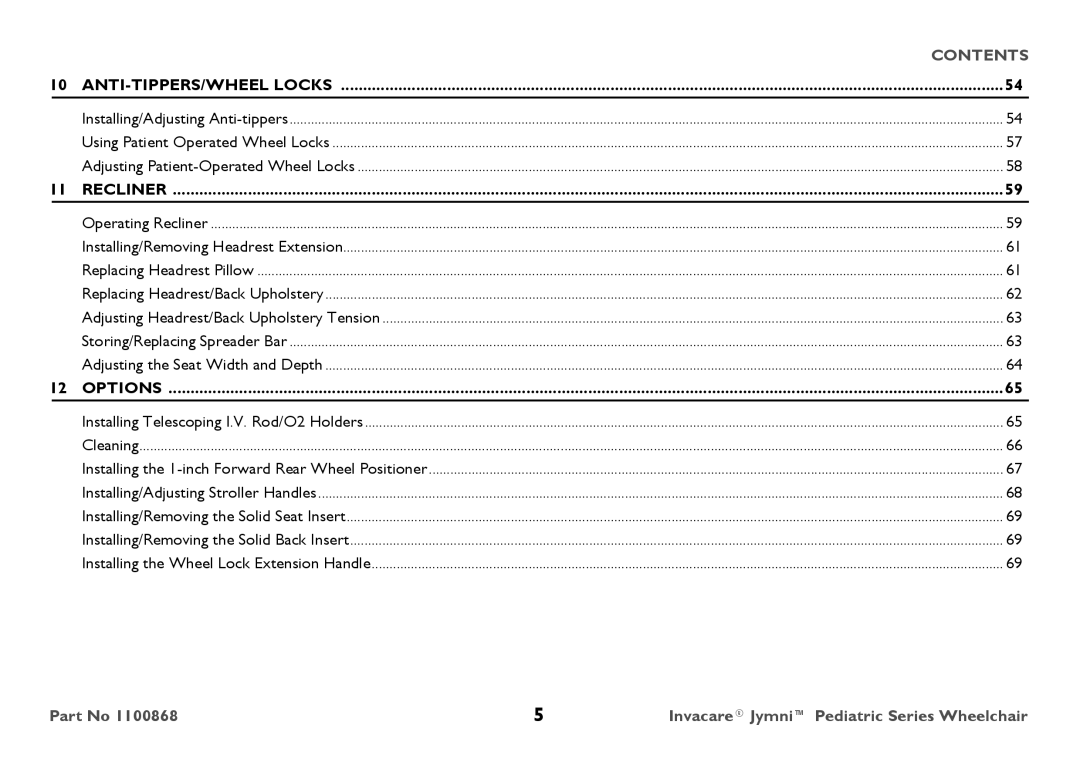 Invacare 9000 STANDARD WEIGHT user manual ANTI-TIPPERS/WHEEL Locks 