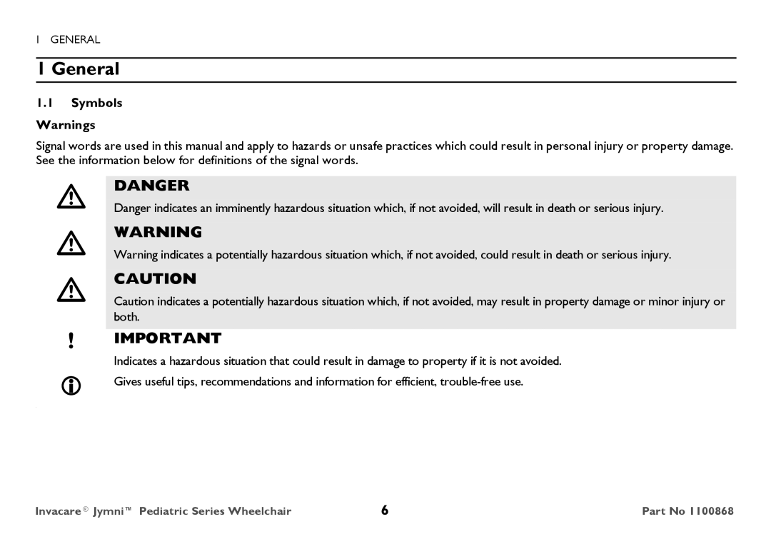 Invacare 9000 STANDARD WEIGHT user manual General, Symbols 