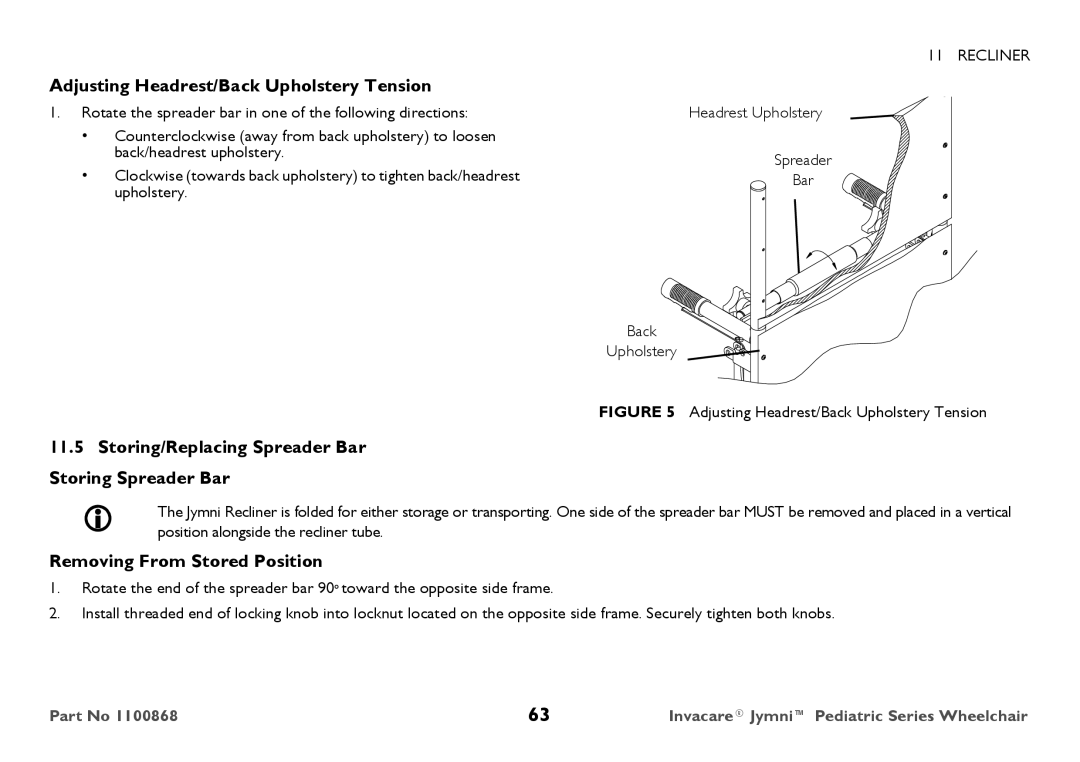 Invacare 9000 STANDARD WEIGHT user manual Adjusting Headrest/Back Upholstery Tension, Removing From Stored Position 