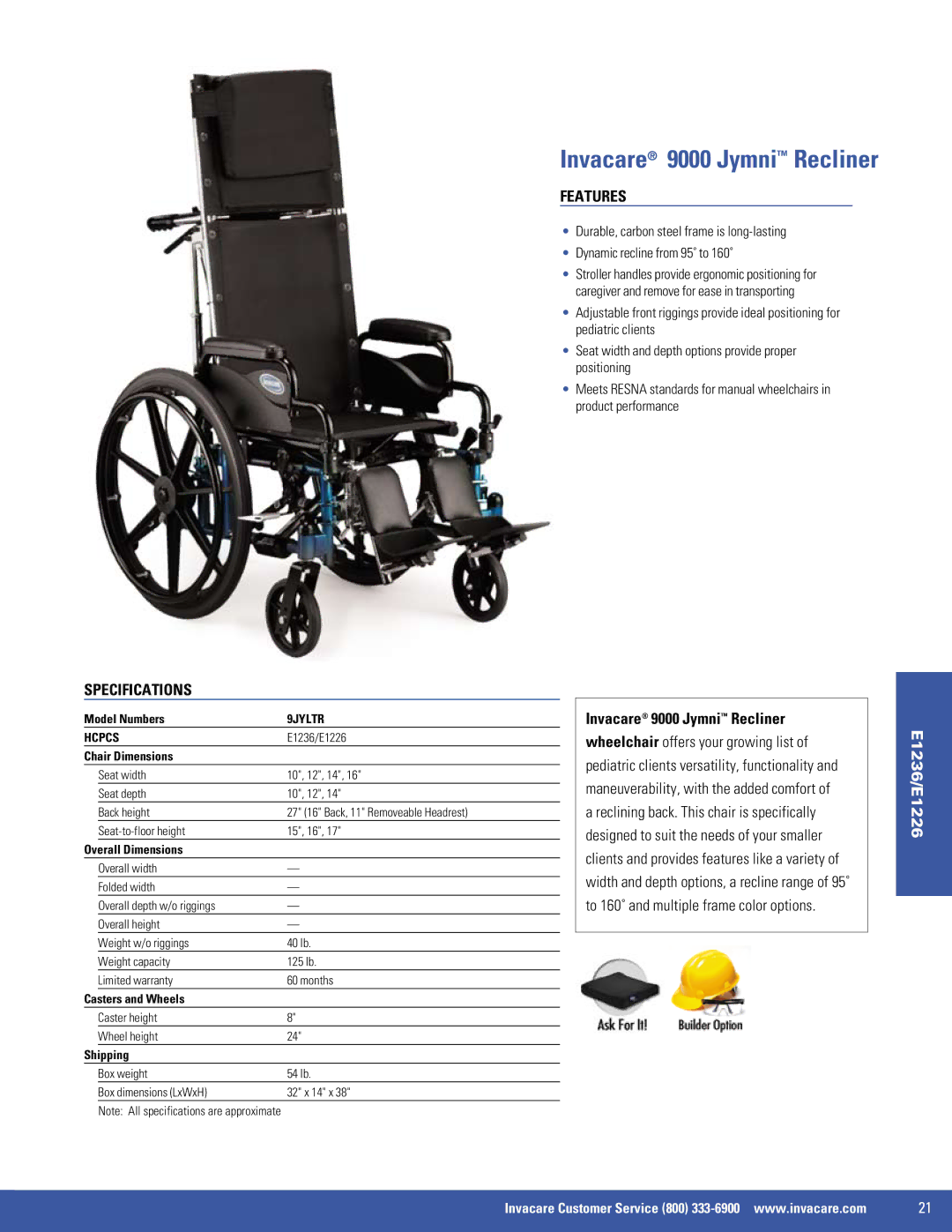 Invacare 9000 SL, 9000 XT, SX5, EX2 manual Invacare 9000 Jymni Recliner, 9JYLTR 