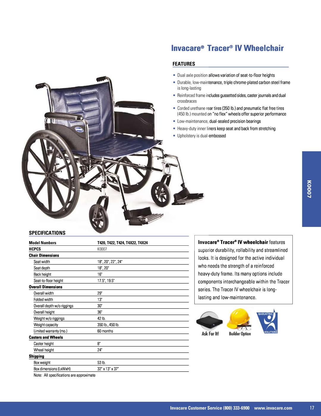 Invacare 9000 SL, 9000 XT, SX5 Invacare Tracer IV Wheelchair, Features, Specifications, K0007, Upholstery is dual-embossed 