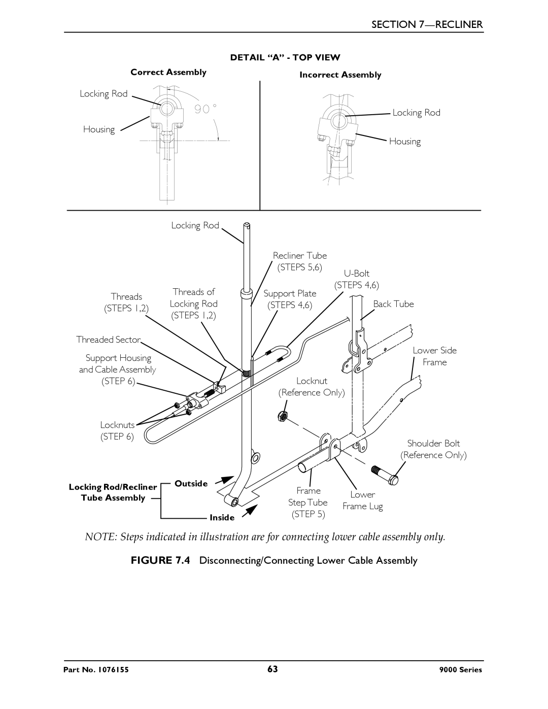 Invacare 9000 XDT, 9000 XT, 9000XT Recliner, 9000 Series, 9000 SL service manual Disconnecting/Connecting Lower Cable Assembly 