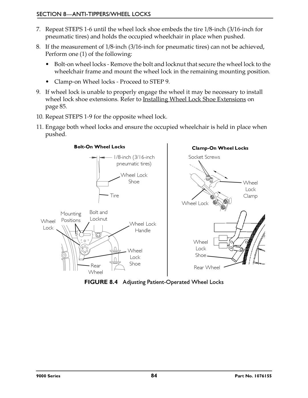 Invacare 9000 SL, 9000 XT, 9000XT Recliner, 9000 Series, 9000 XDT service manual Adjusting Patient-Operated Wheel Locks 