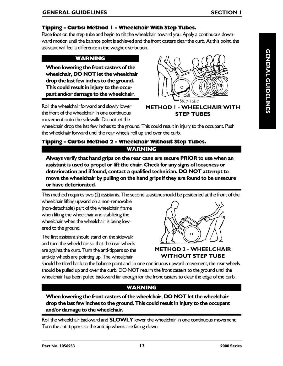 Invacare 9000 Series, 9000 XT, 9000XT Recliner, 9000 XDT, 9000 SL manual Tipping Curbs Method 1 Wheelchair With Step Tubes 