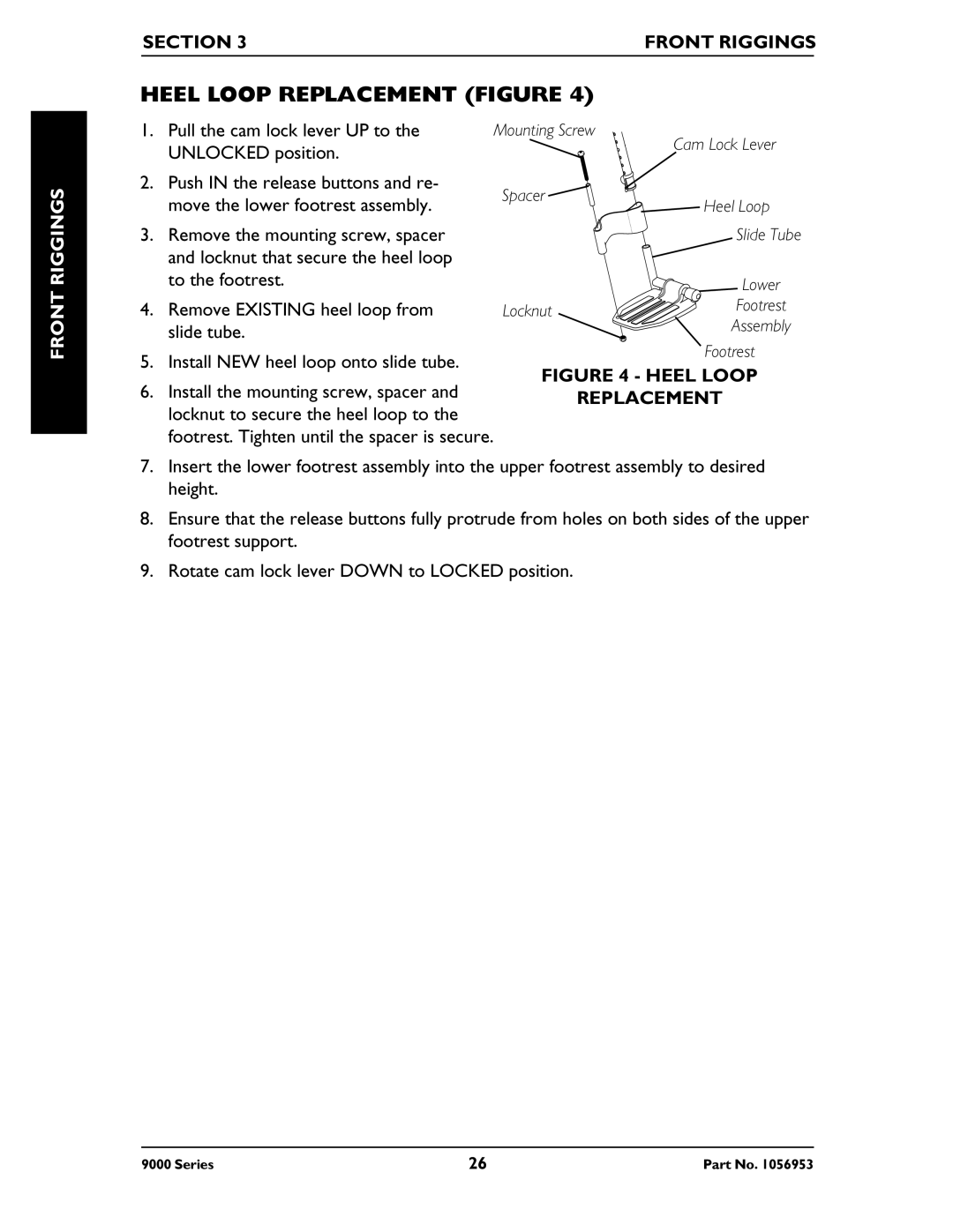 Invacare 9000XT Recliner, 9000 XT, 9000 Series, 9000 XDT, 9000 SL manual Heel Loop Replacement Figure 