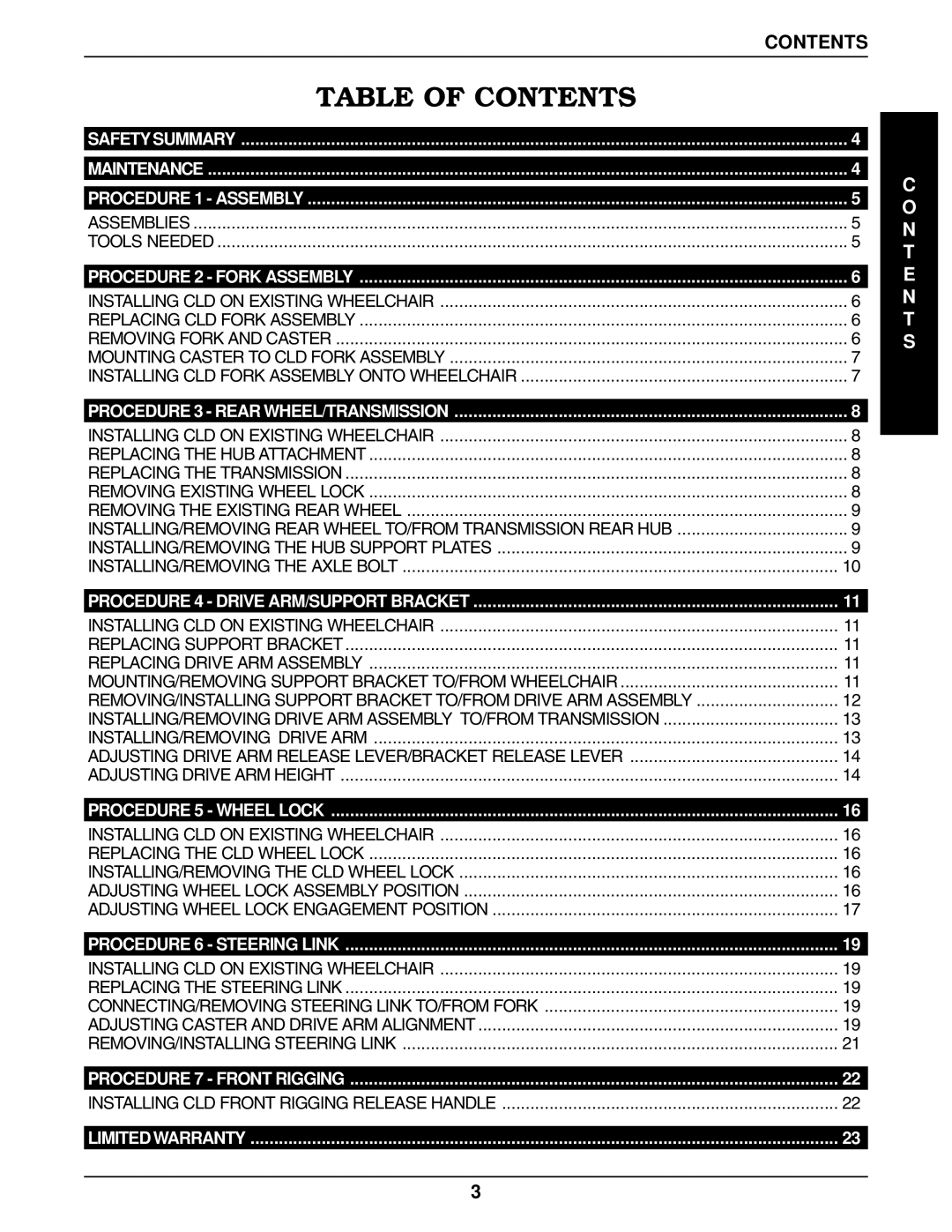 Invacare 9000 service manual Table of Contents 