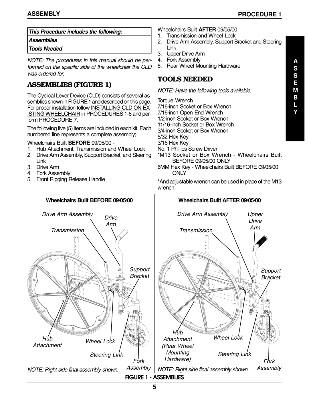 Invacare 9000 service manual Tools Needed, Assemblies Figure, Assembly, S E M B L Y 